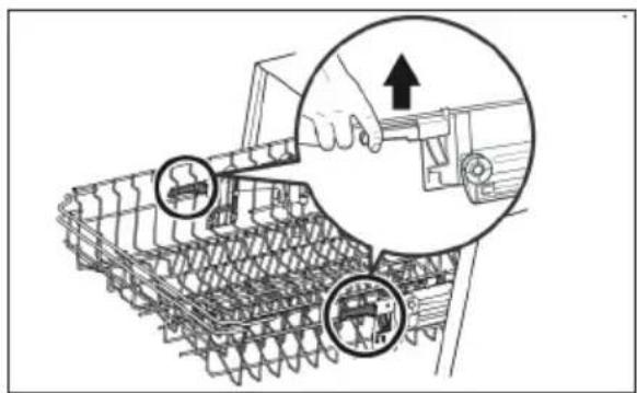 Technical diagram showing a mechanical assembly with labeled parts and an upward arrow indicating motion or assembly direction.