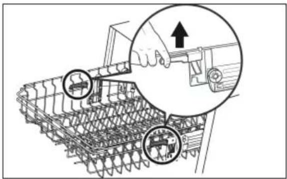 Technical diagram showing a mechanical assembly with labeled parts and an upward arrow indicating motion or assembly direction.