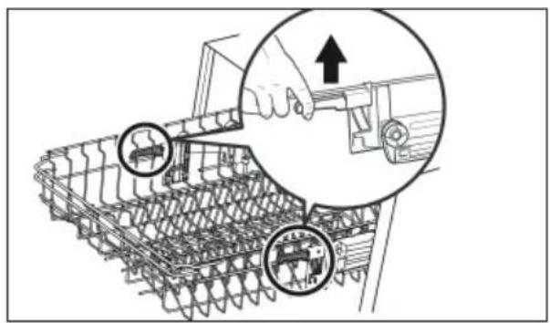 Technical diagram showing a mechanical assembly with labeled parts and an upward arrow indicating motion or assembly.