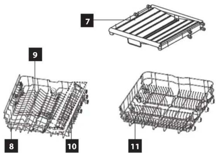 Technical diagram of a multi-tiered mechanical device with numbered components labeled 7, 8, 9, 10, and 11.