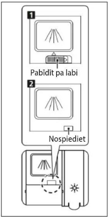 1 Pabīdīt pa labi 2 Nospiediet