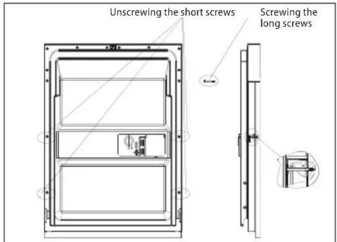 Unscrewing the short screws Screwing the long screws