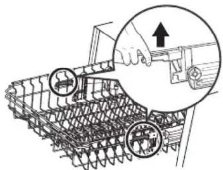 Technical diagram showing mechanical assembly with labeled parts and an inset magnified view of a hand operating a tool.