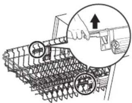 Technical diagram showing a mechanical assembly with labeled parts and an inset magnified view of a hand adjusting a component.