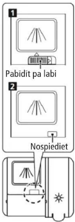1 Pabīdīt pa labi 2 Nospiediet