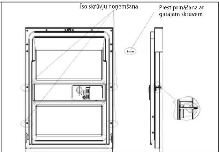 Iso skrūvju noņemšana Piestiprināšana ar garajām skrūvēm