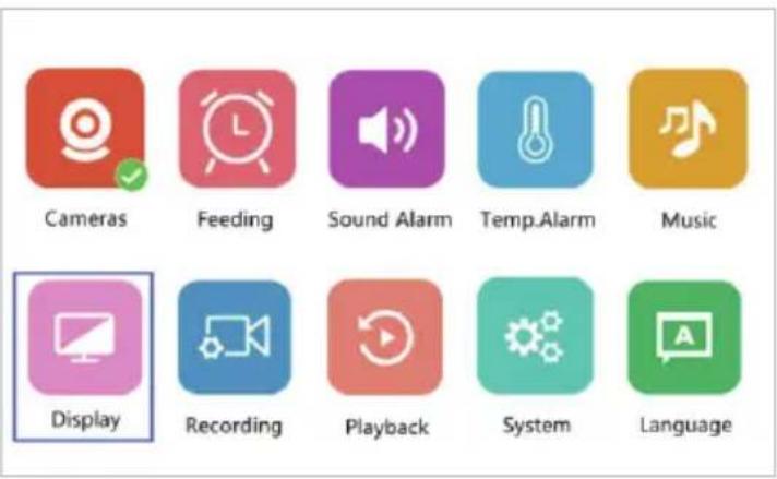 Cameras Feeding Sound Alarm Temp.Alarm Music Display Recording Playback System Language