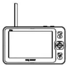 Line drawing of a handheld electronic device with a antenna and control panel (no text or symbols)