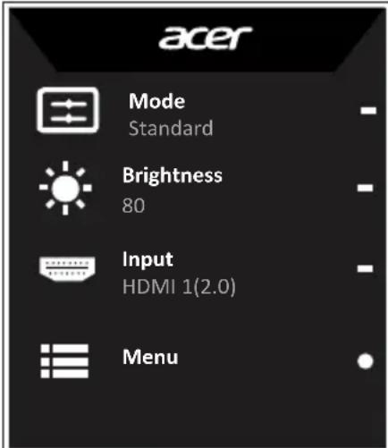 acer Mode Standard Brightness 80 Input HDMI 1(2.0) Menu