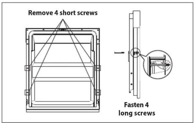 Remove 4 short screws Fasten 4 long screws