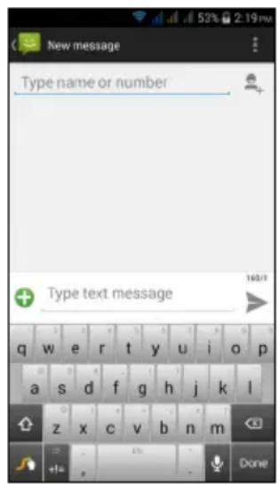 New message Type name or number + Type text message 163/1 q w e r t y u i o p a s d f g h j k l z x c v b n m Done