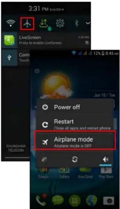 3:31 PM 6/4/2014 LiveScreen Press to enable LiveScreen. Conn Touch 12% 8:43 AM Power off Restart Close all apps and restart phone Airplane mode Airplane mode is OFF Google Gallery AvecCloud Play Store CHUNCHWA TELECOM
