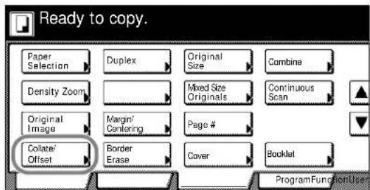 Ready to copy. Paper Selection Duplex Original Size Combine Density Zoom Mixed Size Originals Continuous Scan Original Image Margin/ Centering Page # Page # Border Erase Cover Booklet Collate/ Offset ProgramFunctionUser