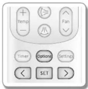 Temp - = Fan = 小 Timer Options Settings < SET >