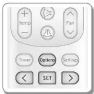 Temp - = Fan 小 Timer Options Settings < SET >