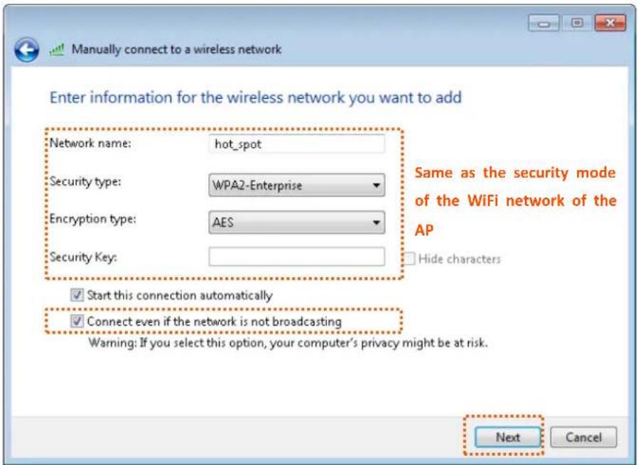 Tenda i21 - Step 4 Enter wireless network informaon, select Connect even if the network is not broadcasts, and click Next. - 1