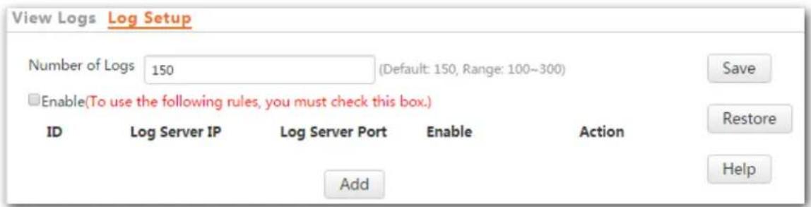 Tenda i21 - Procedure for adding a log server: - 1
