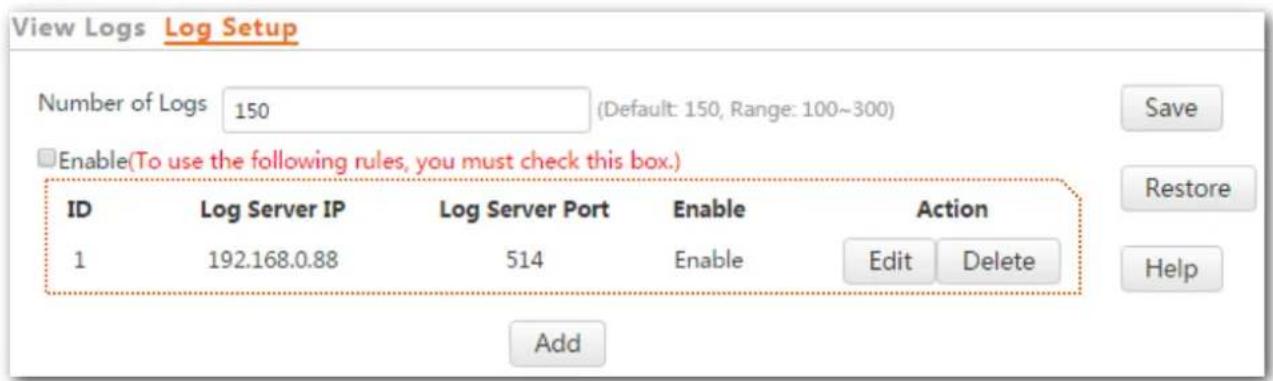 Tenda i21 - Procedure for adding a log server: - 3