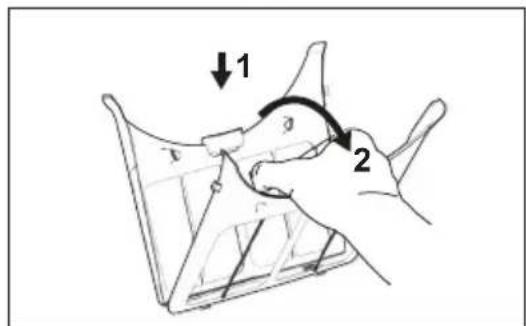 Diagram showing a hand holding a fish-shaped object with labeled parts and directional arrows indicating movement or force.
