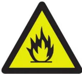 Warning sign depicting a flame symbol in yellow and black on a triangle