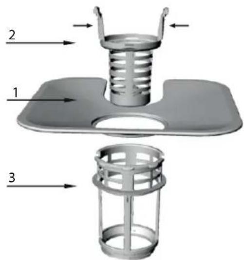 Technical diagram of a mechanical component with labeled parts 1, 2, and 3