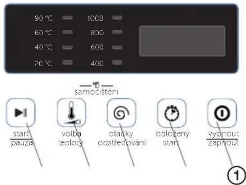 90 °C 1000 60 °C 800 40 °C 600 70 °C 400 samocistění start/pauza volba teoložy otačky odstředování odložený stan vyponout/zapnout ①