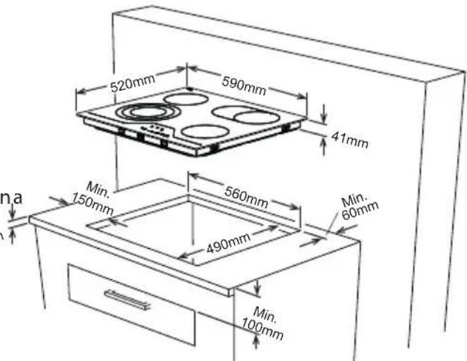 520mm 590mm 41mm 560mm Min. 150mm 490mm Min. 60mm Min. 100mm ma