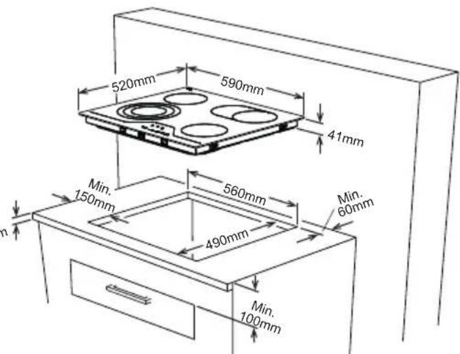 520mm 590mm 41mm Min. 150mm 560mm 490mm Min. 100mm Min. 60mm
