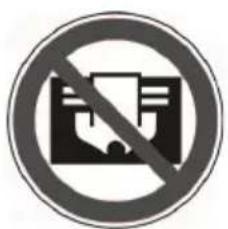 Prohibition sign with no text, featuring a circular border and a diagonal line crossing over a document icon.