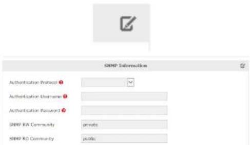 SNMP Information Authentication Protocol Authentication Username Authentication Password SNMP RW Community private SNMP RO Community public