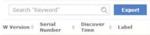 Search "Keyword" Export W Version ↕ Serial Number ↕ Discover Time ↕ Label
