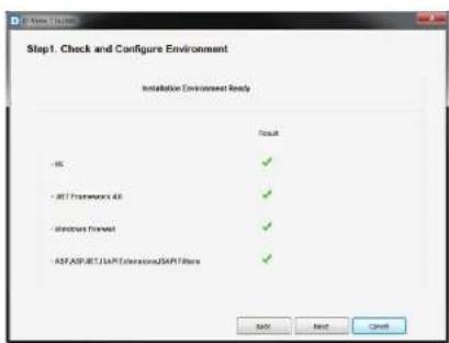 Step1. Check and Configure Environment Installation Environment Ready Result - NC - ASF Framework 40 - Windows Forward - ASF/ASF/ET/SAF Extended/SAFT Filter OK Next Cancel