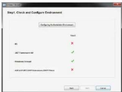Step1. Check and Configure Environment Configing the Installation Environment OK MS JXT Framework 64 Internet Install ASP.NET JXT ENERAWAY ENERAWAY Filter Next Next Cancel