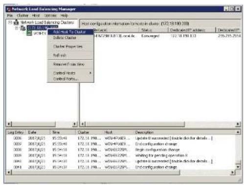 Network Load Balance Manager File Edit View Insert Help Network Load Balance Datasets W1973.0000 Log Entry Date Time Cluster Host Description 0008 2017/6/25 15:23:48 172.13.196... w074-4V6E... Update it supported [double disk for details ...] 0009 2017/6/25 15:23:48 172.13.196... w074-4V6E... End configuration change 0008 2017/6/25 15:24:48 172.13.196... w074-5Z9K... Begin configuration change 0008 2017/6/25 15:24:48 172.13.196... w074-5Z9K... Waiting for pending operation it 0009 2017/6/25 15:24:48 172.13.196... w074-5Z9K... Update it supported [double disk for details ...] 001 2017/6/25 15:24:48 172.13.196... w074-5Z9K... End configuration change
