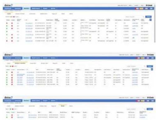 Screenshot of a web-based data management system interface showing three panels with columns for categories, time, and results.