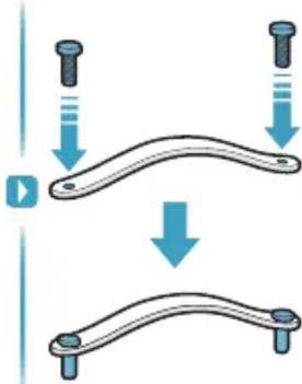 Diagram illustrating a mechanical or electrical process with downward arrows indicating sequence or transformation between two curved components.