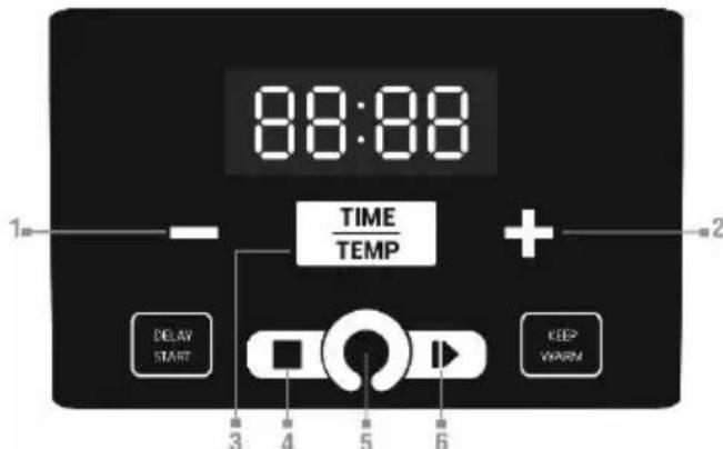 88:88 TIME TEMP + 1 2 DELAY START 3 4 5 6 KEEP WARM