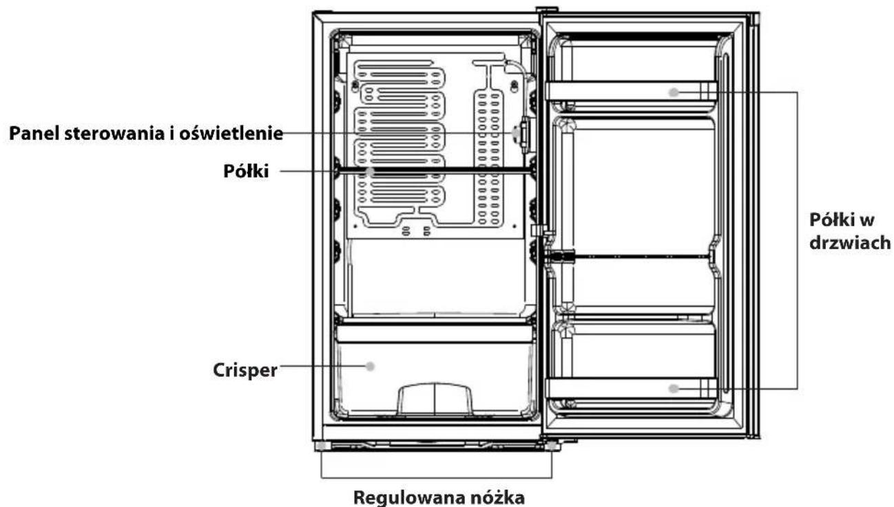 Panel sterowania i oświetlenie Półki Półki w drzwiach Crisper Regulowana nóżka