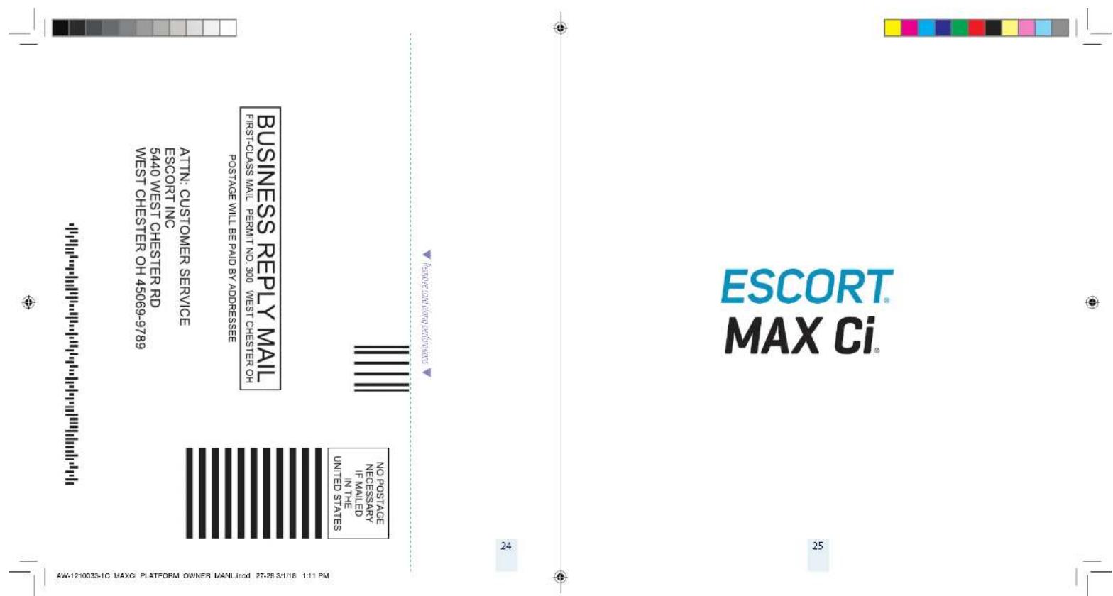 Escort Max Ci - ESCORT PRODUCT REGISTRATION CARD - 2