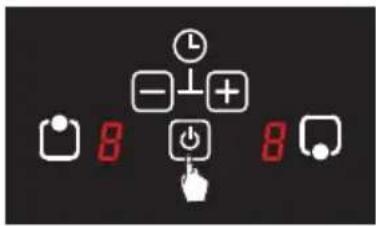 Digital display showing clock, minus sign, plus sign, and power button with red '8' labels