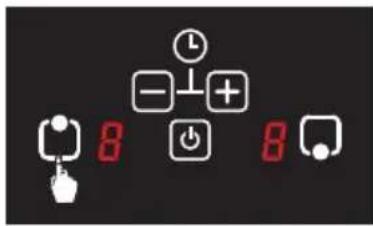 Digital display showing icons for time, battery, and switch with red numeric values 8