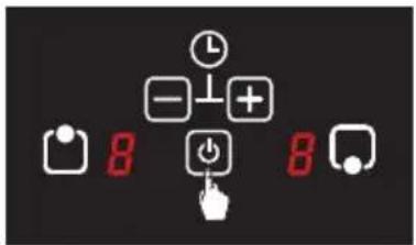 Digital display showing clock, minus sign, plus sign, power button, and battery with red '8' labels
