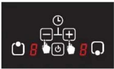 Control panel interface with icons for timer, minus sign, plus/minus, battery, and switch on a black background