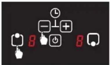 Digital display showing control icons including alarm, power, and battery with numeric display 8