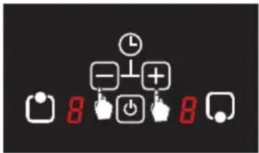 Digital display control panel with icons for time, minus sign, plus, battery, and function buttons
