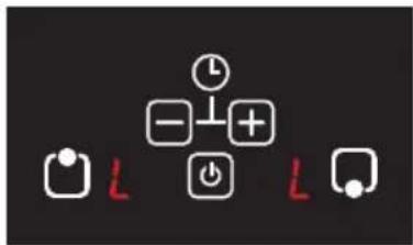 Diagram showing function icons including clock, minus sign, plus sign, switch, power button, and play button with red 'L' labels