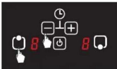 Digital display showing function icons including clock, minus sign, plus, power button, and numeric display '8'