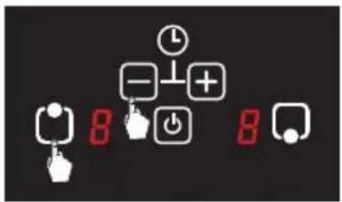 Digital display showing icons for alarm, power, and function buttons with red numeric display