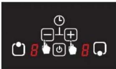 Digital display showing function icons including clock, minus sign, plus sign, and numeric keypad with red '8' labels