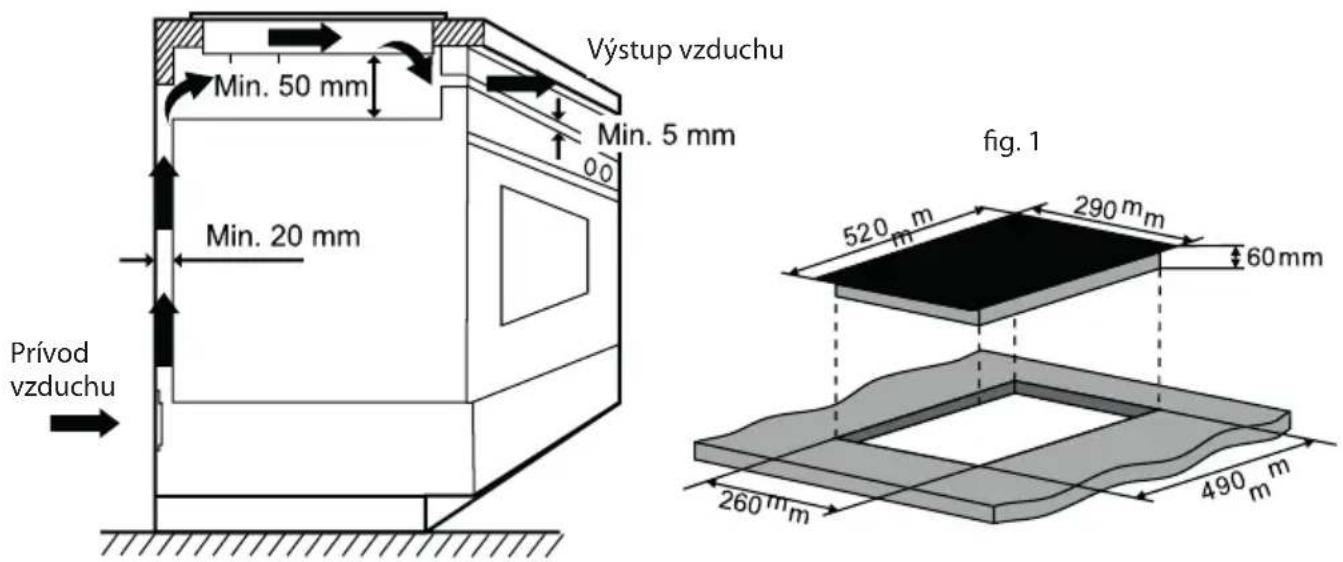 Výstup vzduchu Min. 50 mm Min. 5 mm 00 Min. 20 mm Prívod vžduchu fig. 1 520 m 290 mm 60mm 260 mm 490 m